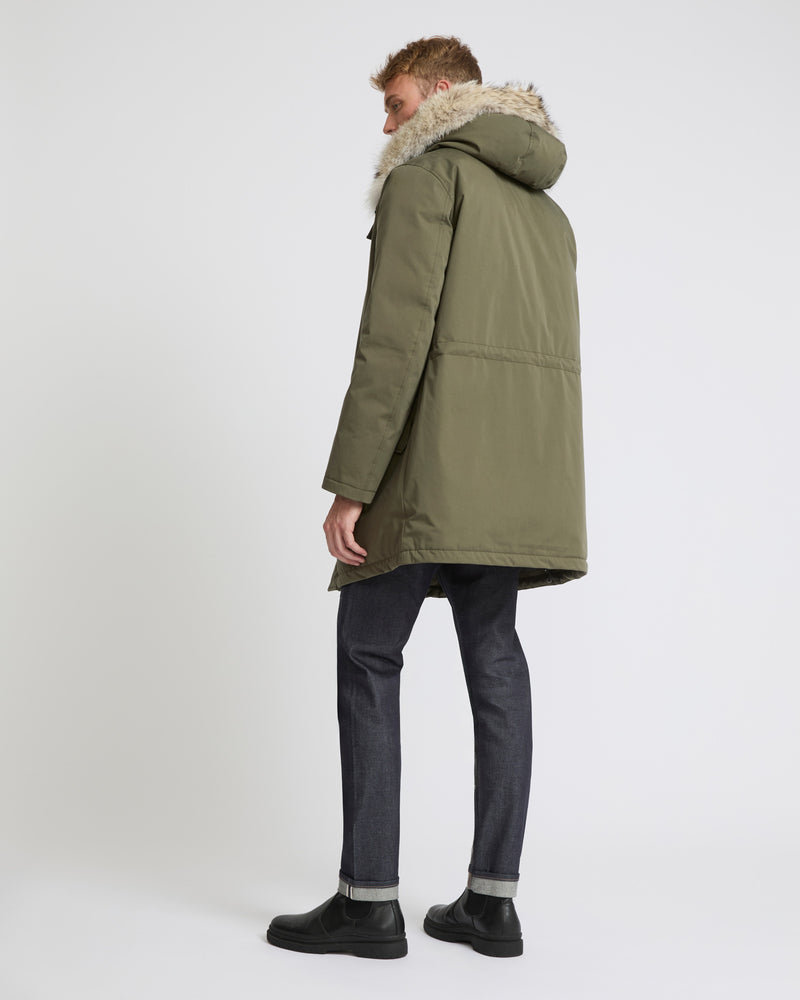 Cotton-blend iconic parka with coyote fur trim - khaki - Yves Salomon