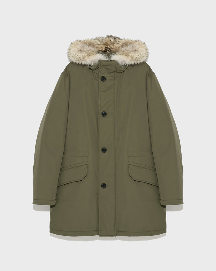 Black Friday - Yves Salomon - Iconic waterproof technical cotton parka with coyote fur - khaki - front view