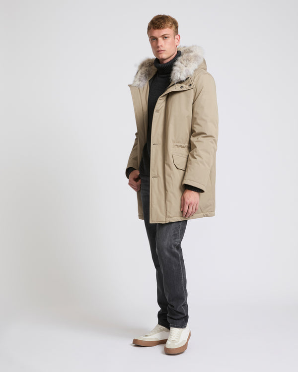 Cotton-blend iconic parka with coyote fur trim - beige - Yves Salomon