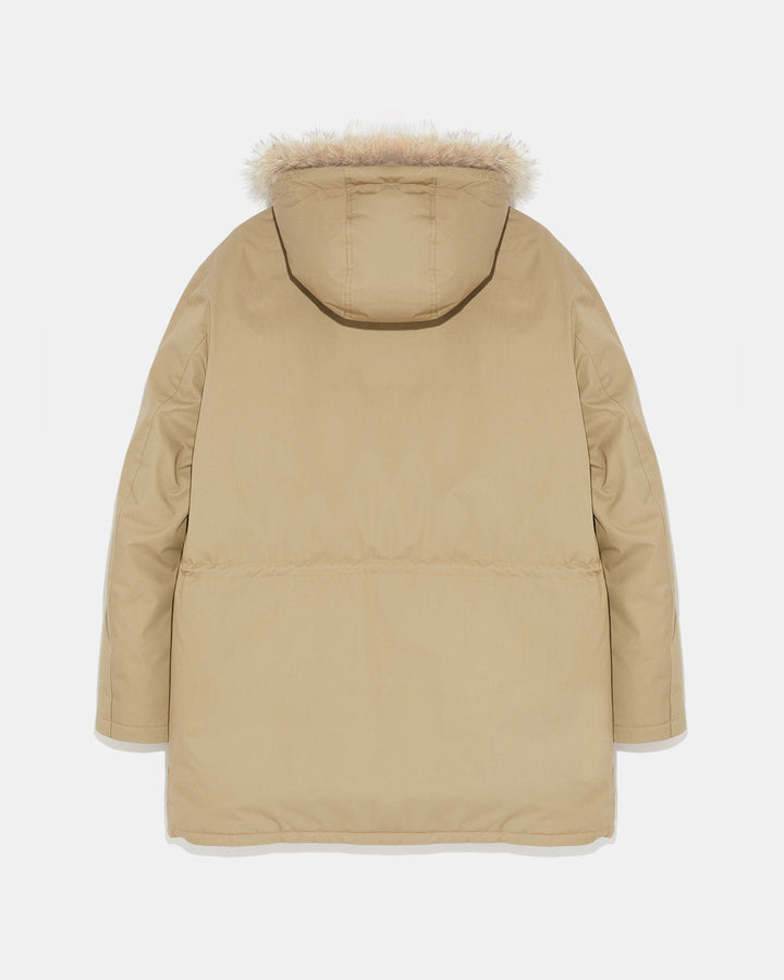 Black Friday - Yves Salomon - Iconic waterproof technical cotton parka with coyote fur - beige - back view