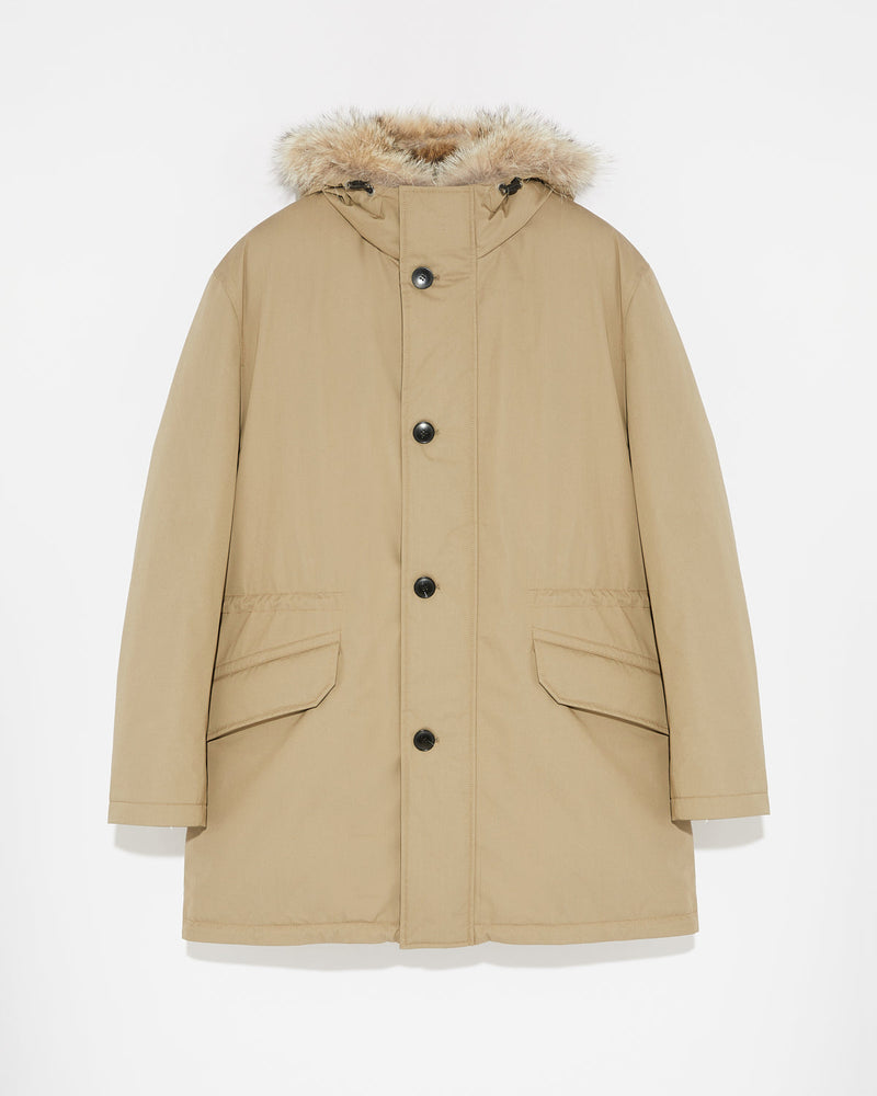 Down coat with coyote fur hood hotsell