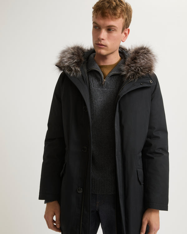 Cotton-blend iconic parka with fox fur trim - black - Yves Salomon