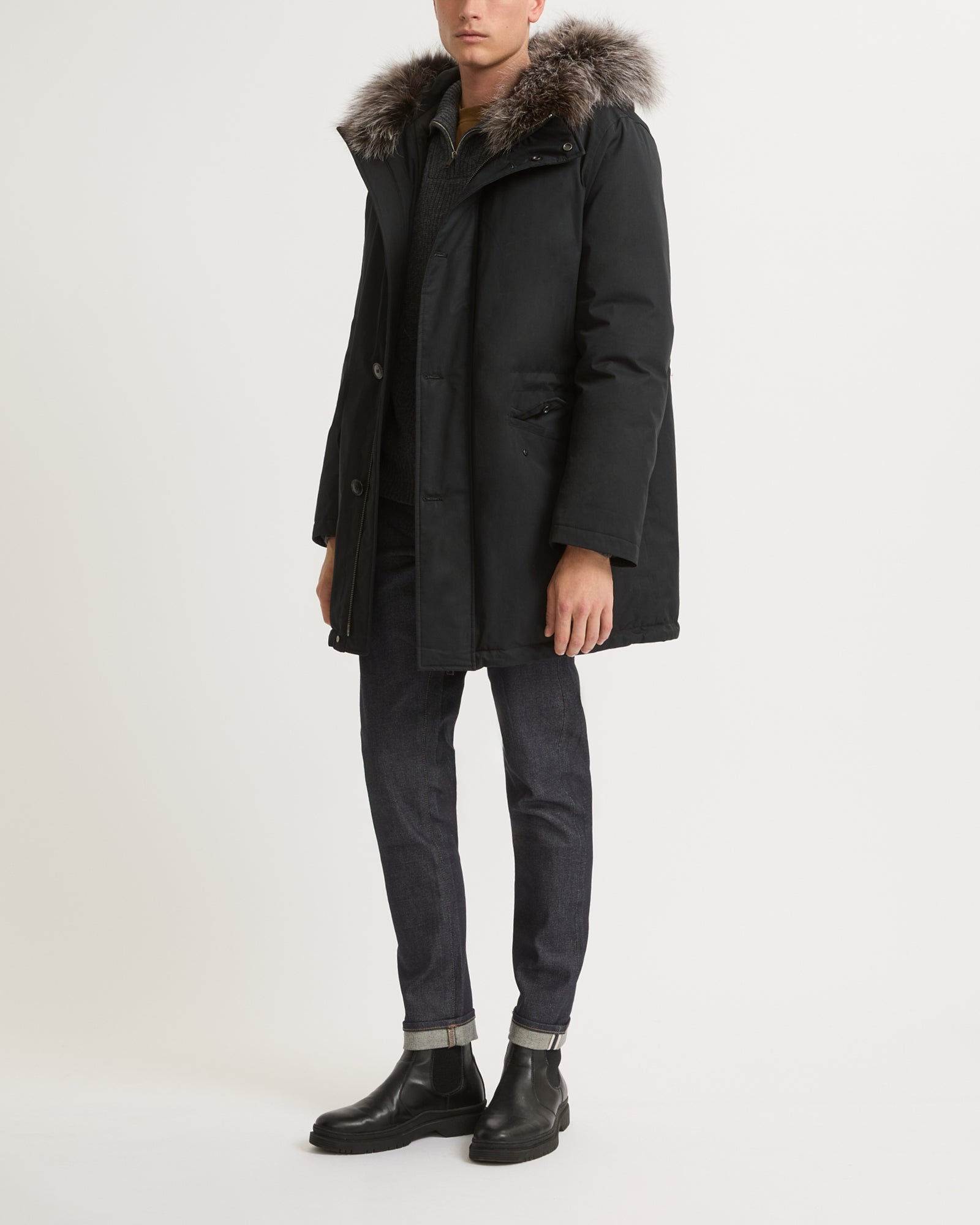 Iconic parka with fox fur trim - black - Yves Salomon Men