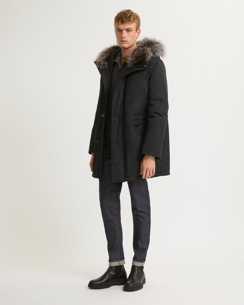 Cotton-blend iconic parka with fox fur trim