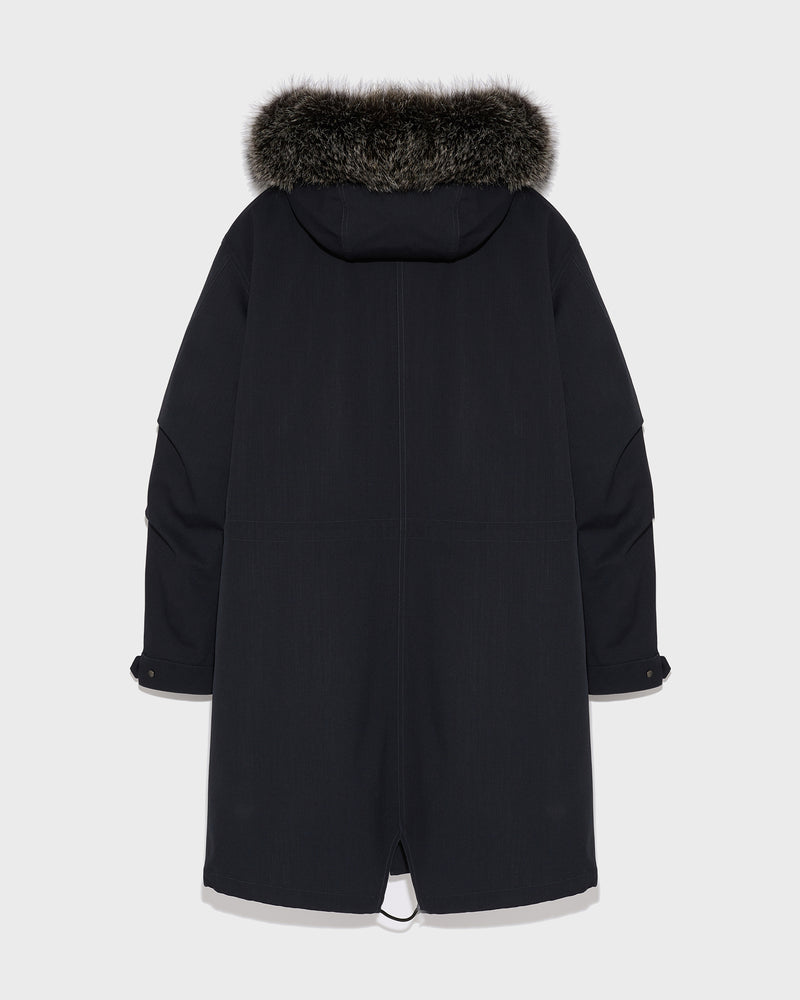 Fishtail parka in technical wool and fur