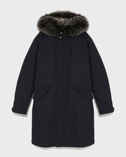 Fishtail parka in technical wool and fur