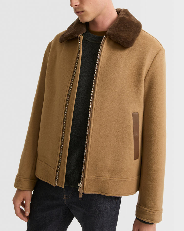 Zipped jacket in double-sided wool-cashmere fabric with mink collar -Yves Salomon