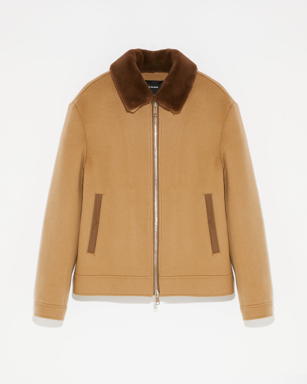 Zipped jacket in double-sided wool-cashmere fabric with mink
