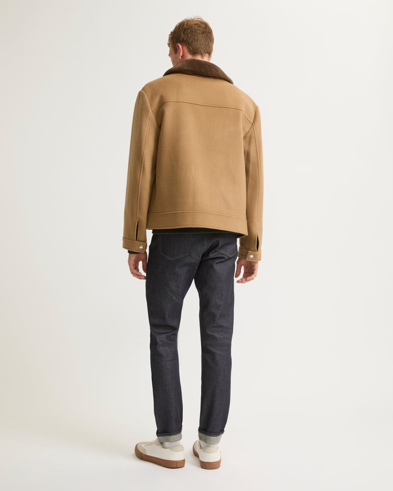 Zipped jacket in double-sided wool-cashmere fabric with mink collar - toast - Yves Salomon