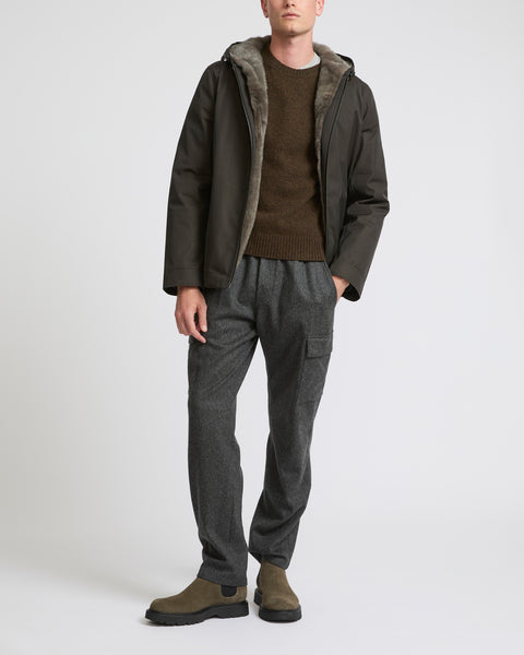 Jacket in gabardine & mink fur - brown - Yves Salomon Men