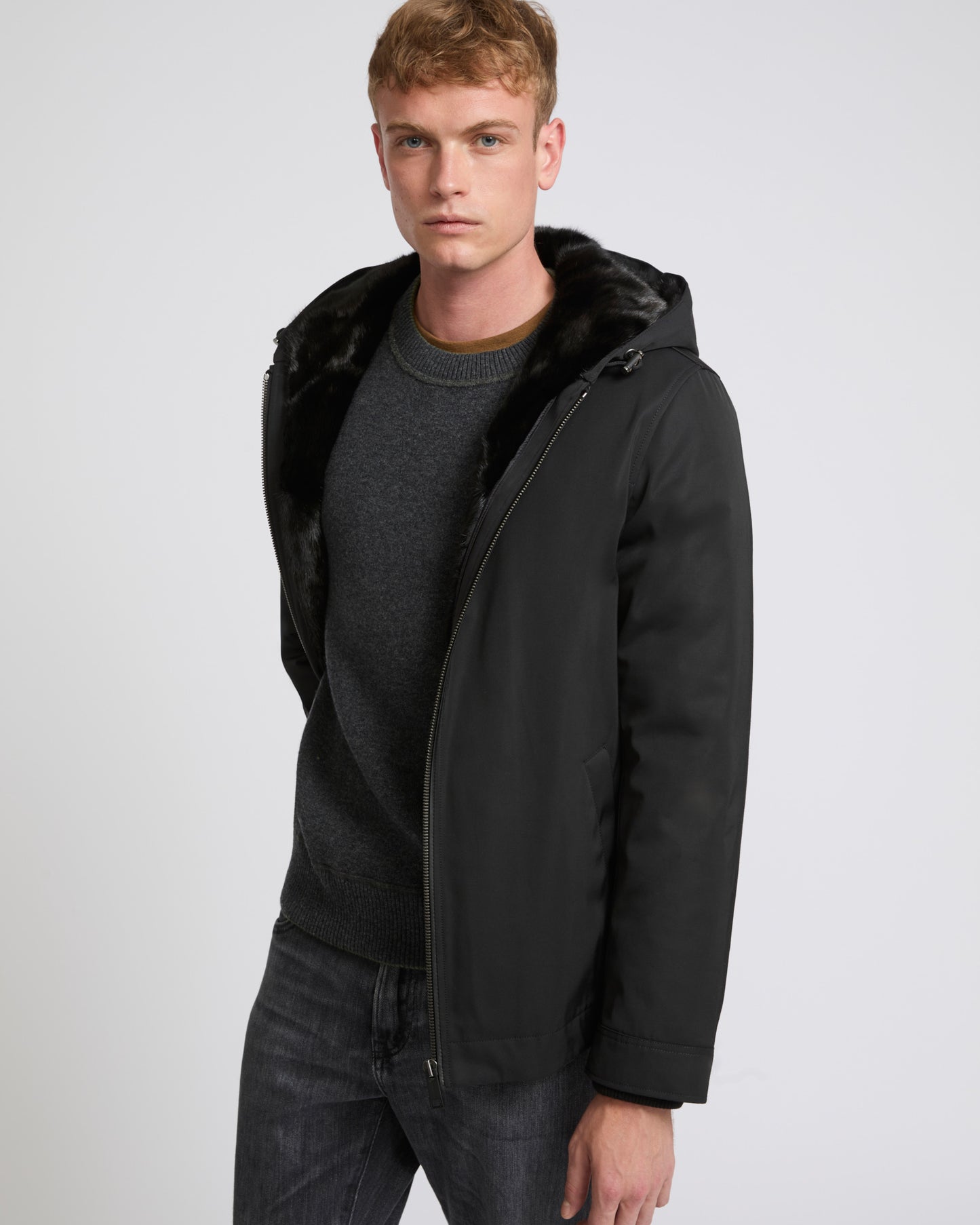 Winter sale & boxing day Yves Salomon -Hooded jacket in waterproof technical gabardine and mink fur
