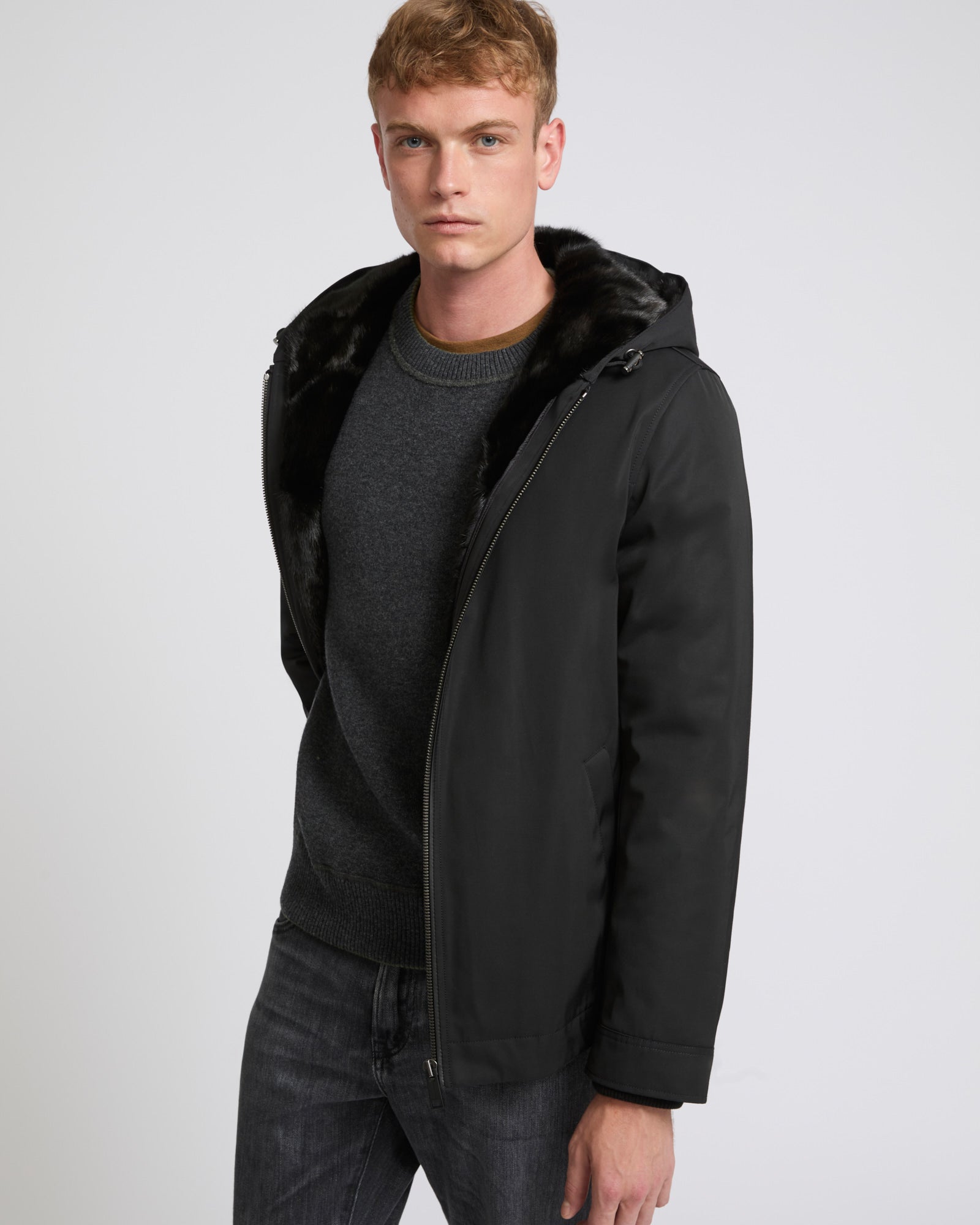 Winter sale & boxing day Yves Salomon -Hooded jacket in waterproof technical gabardine and mink fur