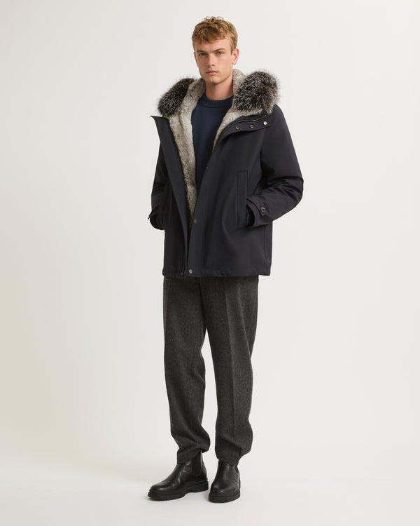 Short parka in technical wool and fur - navy - Yves Salomon