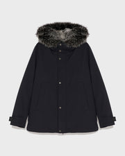 Short parka in technical wool and fur