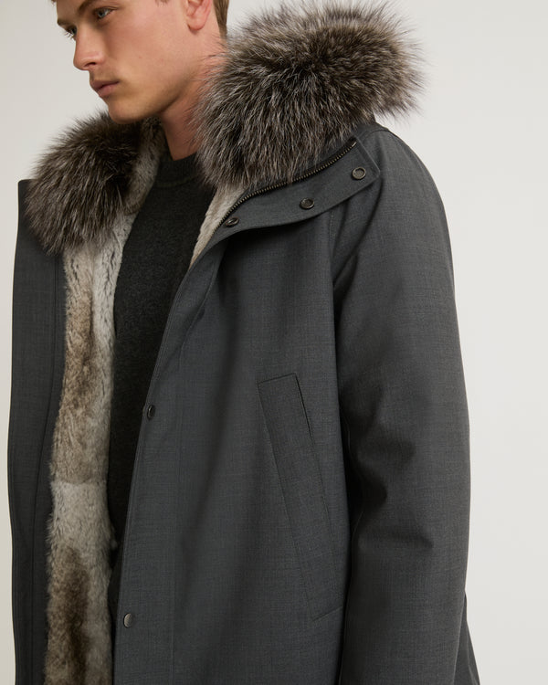 Short parka in technical wool and fur - grey - Yves Salomon Men