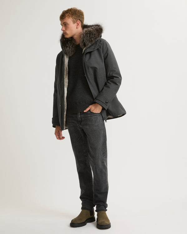 Short parka in technical wool and fur - grey - Yves Salomon Men