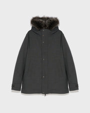 Short parka in technical wool and fur