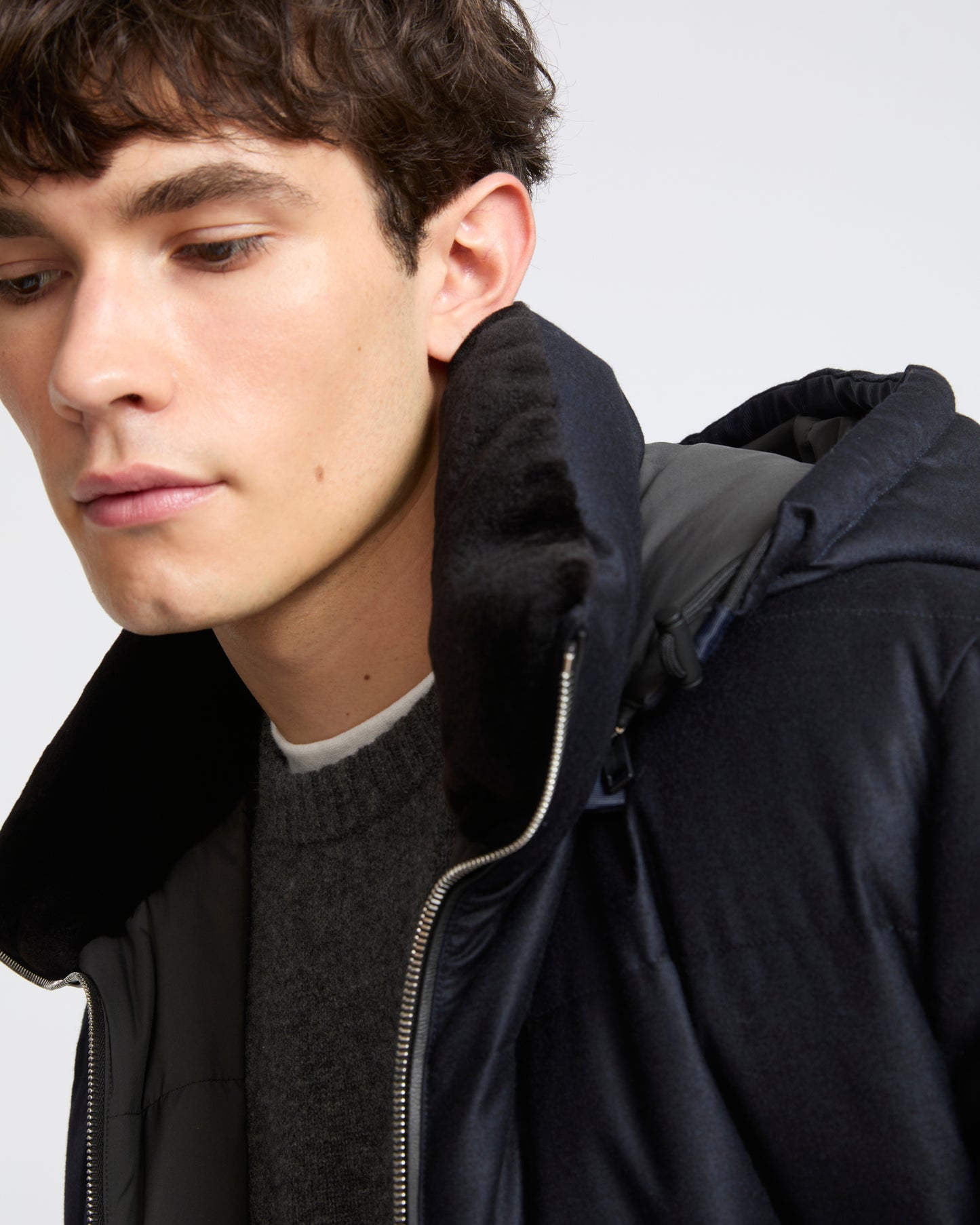 Short down jacket in Loro Piana fabric with mink fur trim - Yves Salomon - New Fall Winter Collection