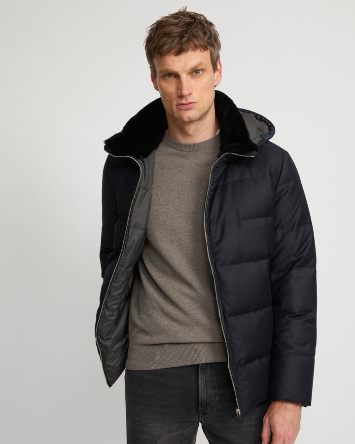 Short down jacket in Loro Piana fabric with mink trim - Yves Salomon