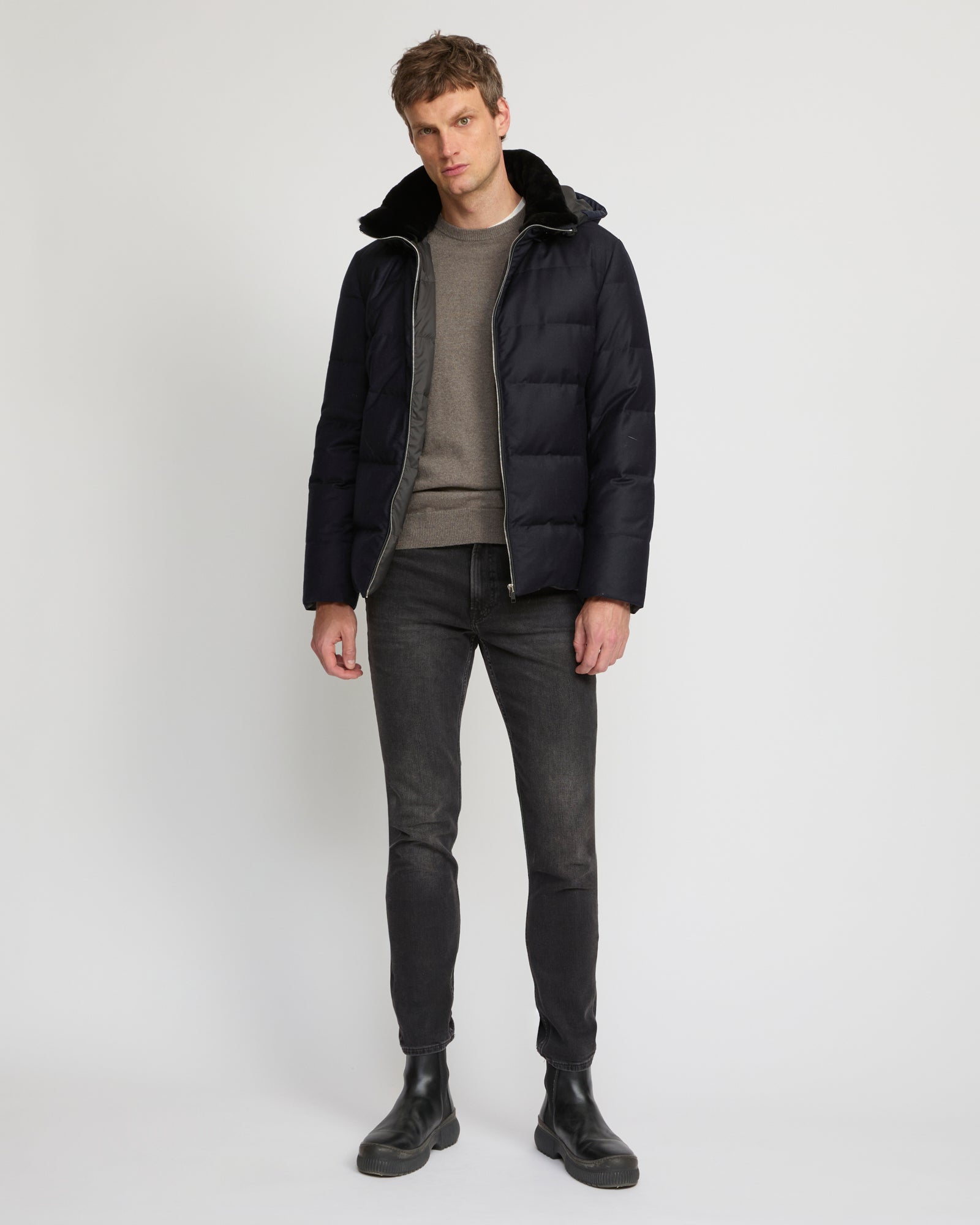 Short down jacket in Loro Piana fabric with mink trim - Yves Salomon