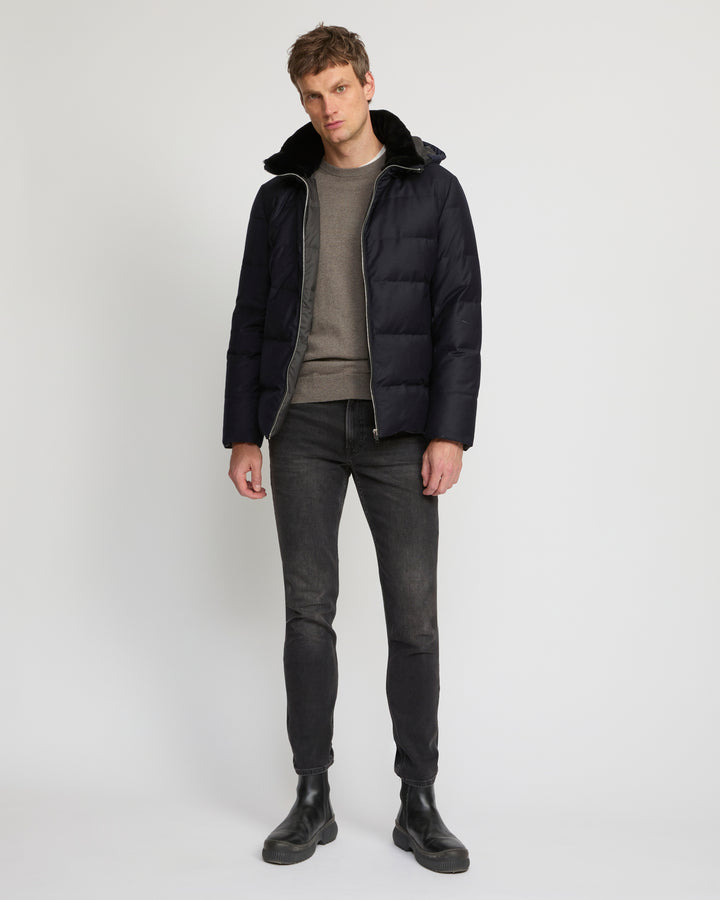 Short down jacket in Loro Piana fabric with mink trim - Yves Salomon