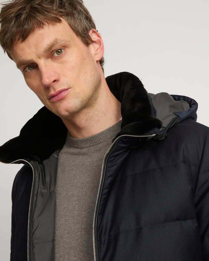 Short down jacket in Loro Piana fabric with mink trim - Yves Salomon