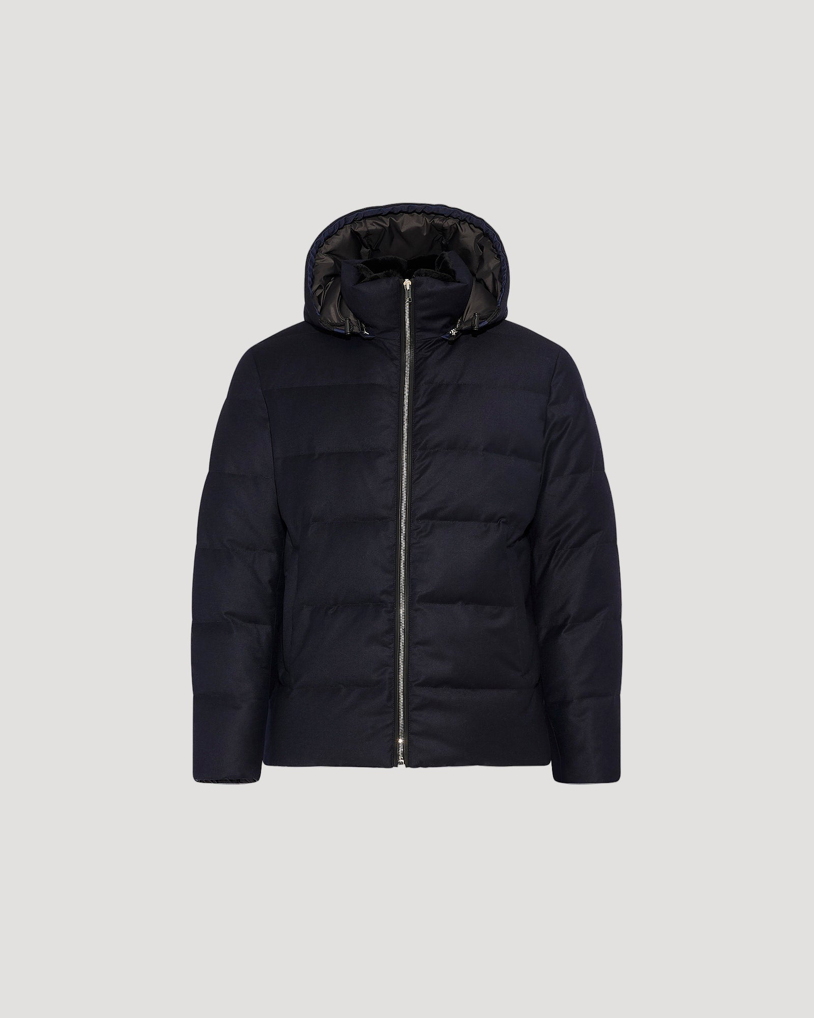 Down jacket in wool silk fabric with mink trim - navy - Yves