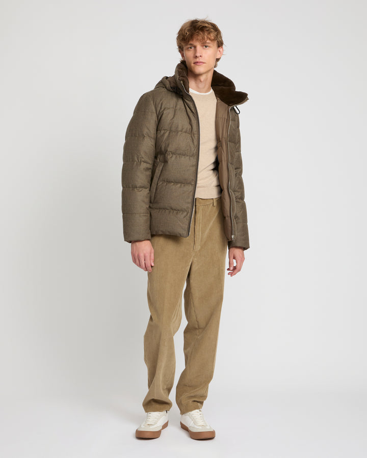 Short down jacket in Loro Piana fabric with mink trim