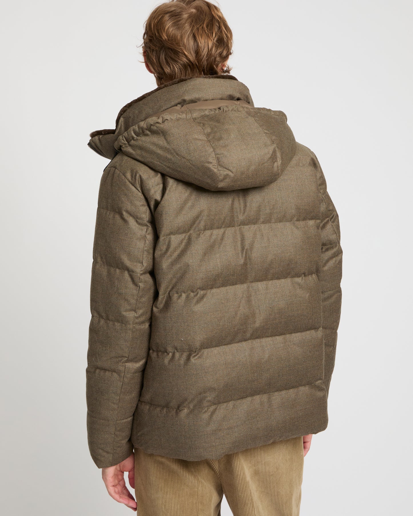 Short down jacket in Loro Piana fabric with mink trim