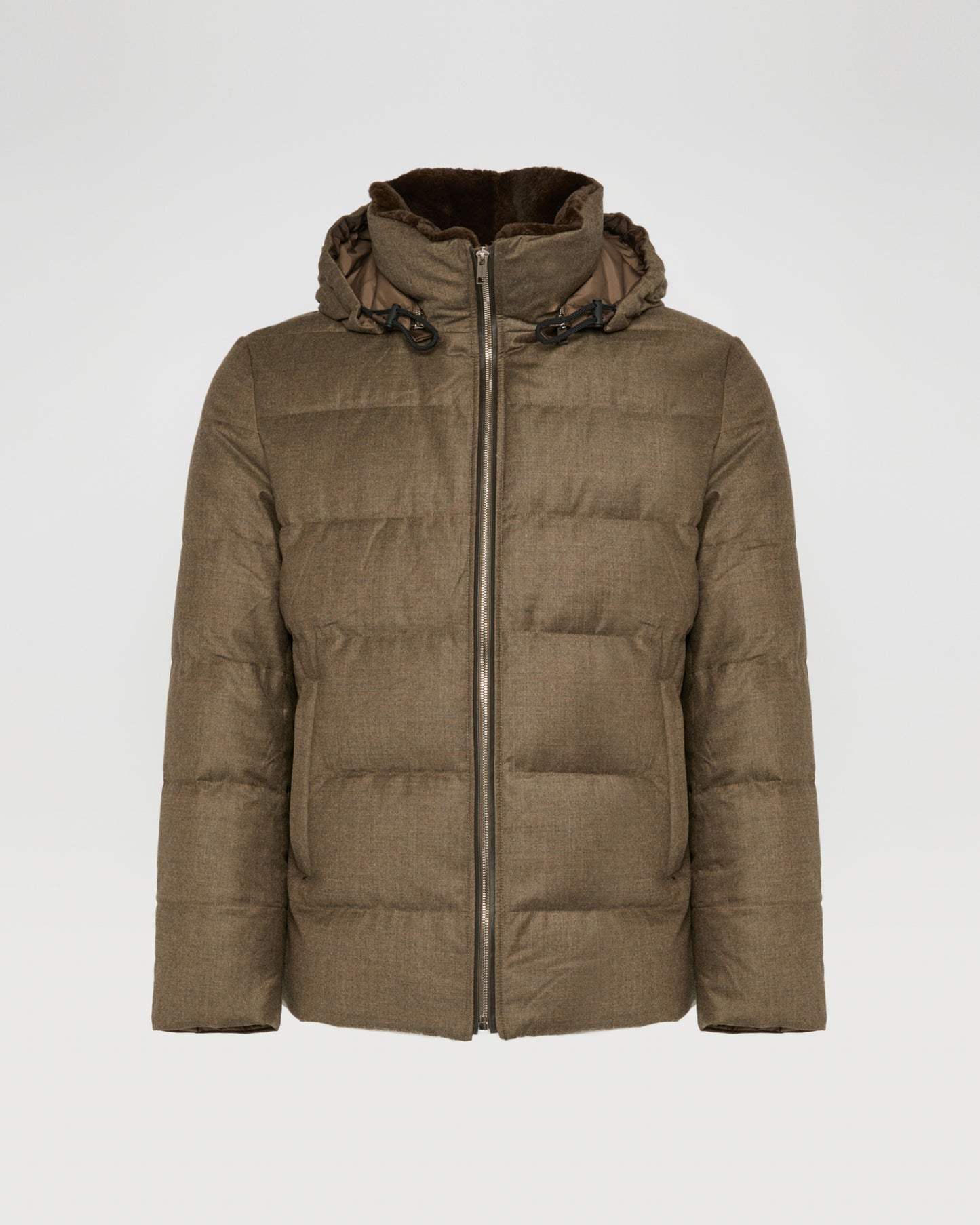 Short down jacket in Loro Piana fabric with mink trim