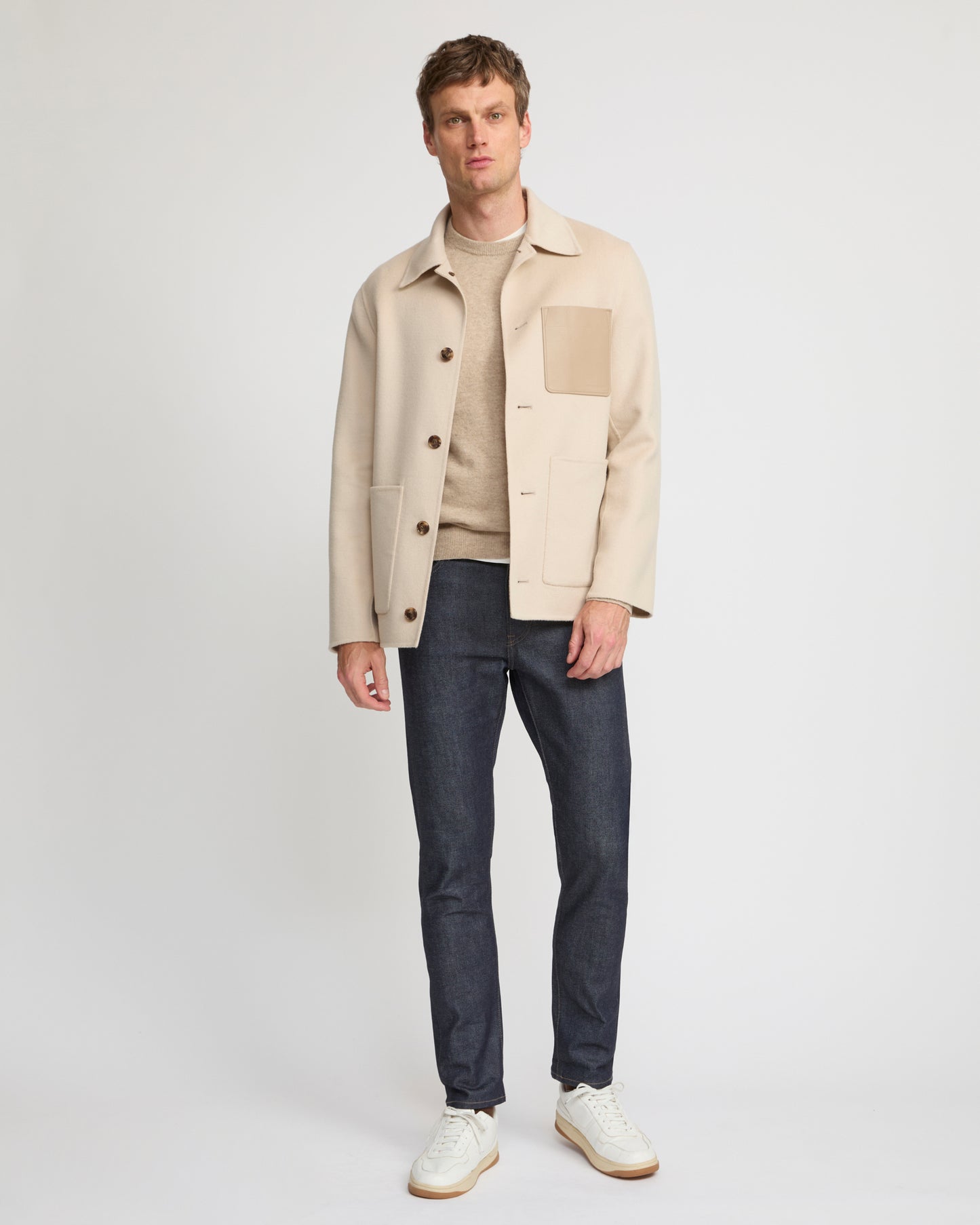 Workwear jacket in double-sided wool-cashmere fabric - Yves Salomon