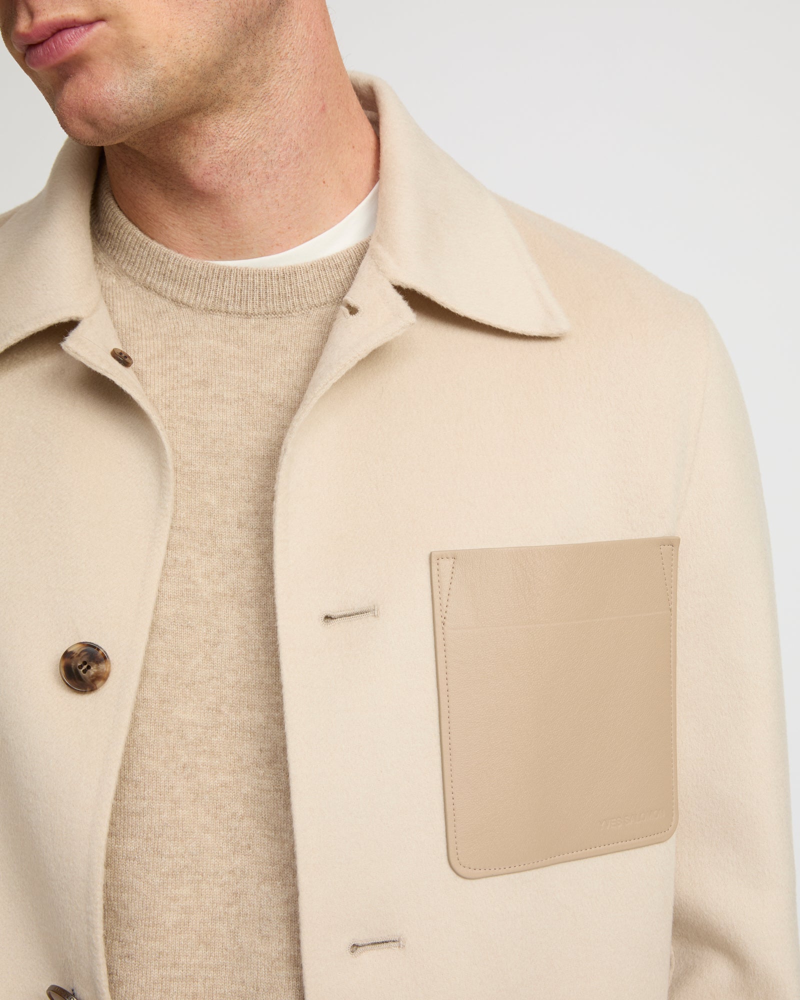 Workwear jacket in double-sided wool-cashmere fabric - beige