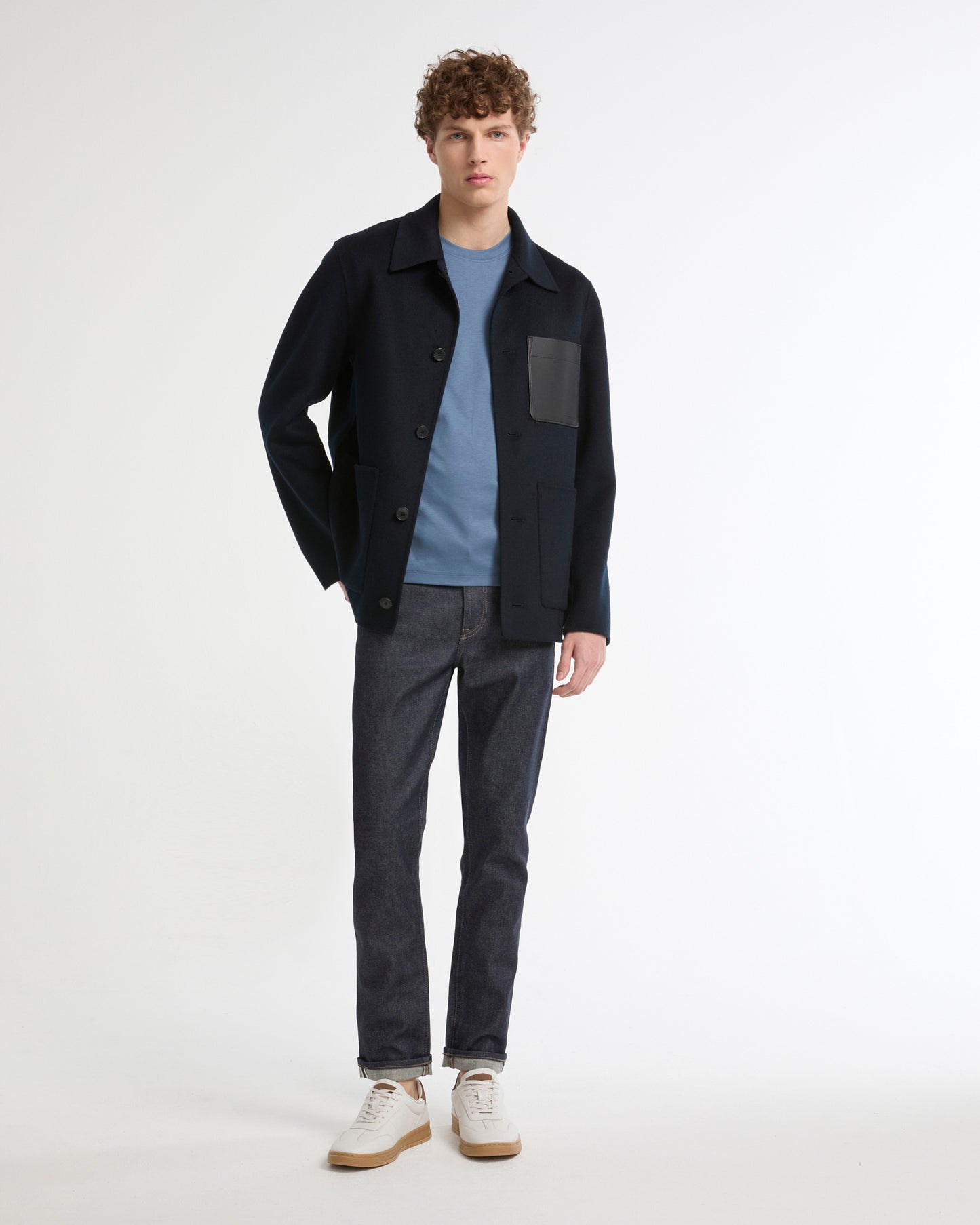 Workwear jacket in double-sided wool-cashmere fabric