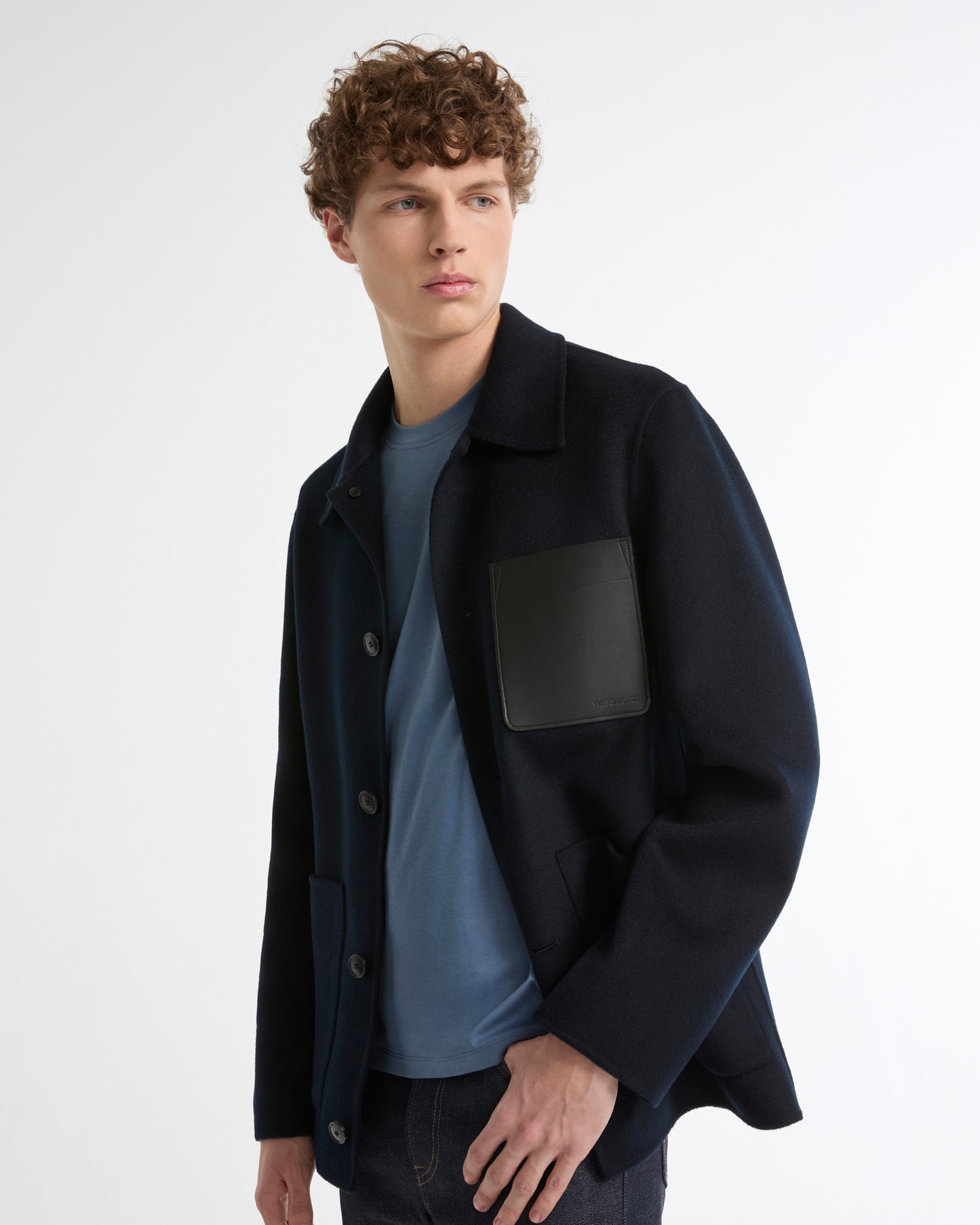 Workwear jacket in double-sided wool-cashmere fabric