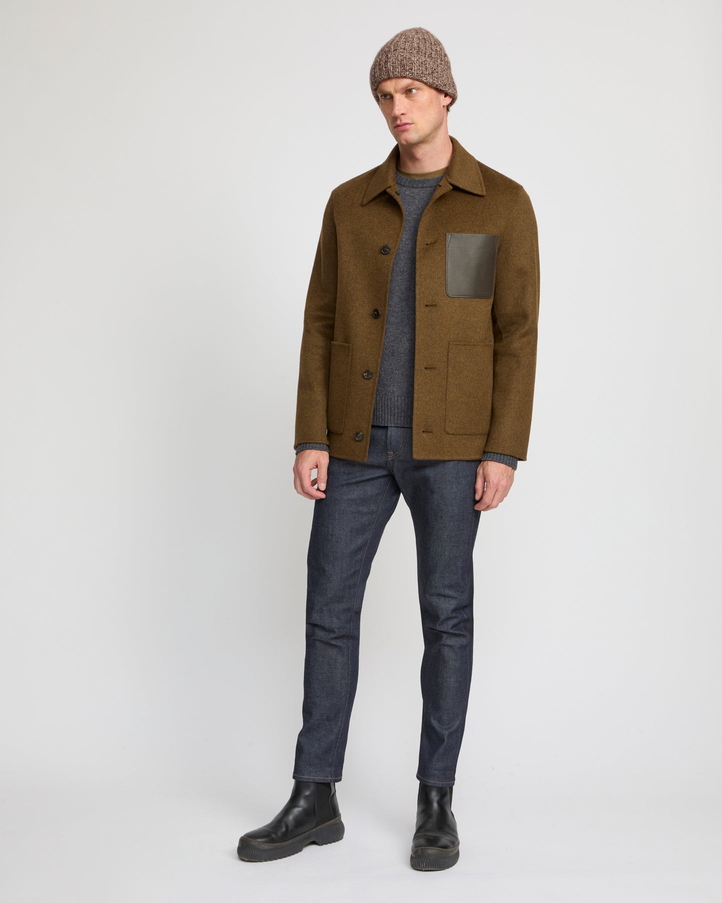 Workwear jacket in double-sided wool-cashmere fabric - Yves Salomon