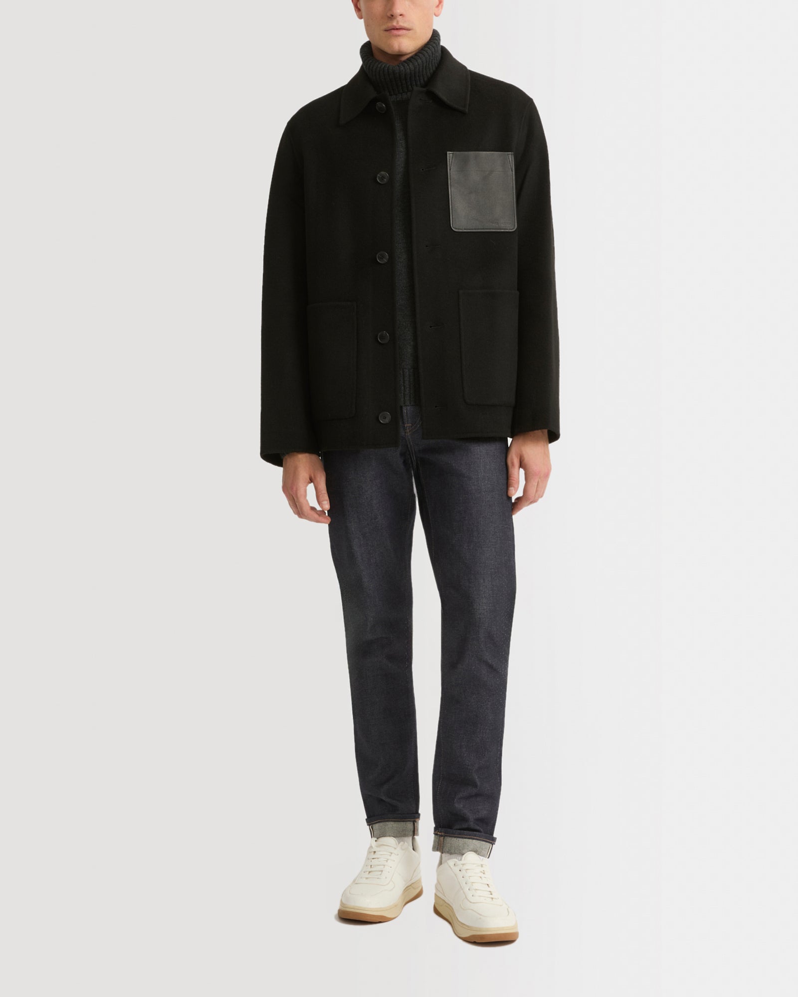 Workwear jacket in double-sided wool-cashmere fabric - black
