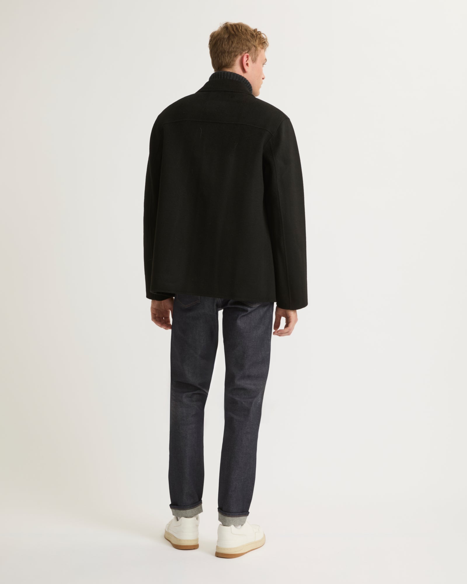 Workwear jacket in double-sided wool-cashmere fabric - black