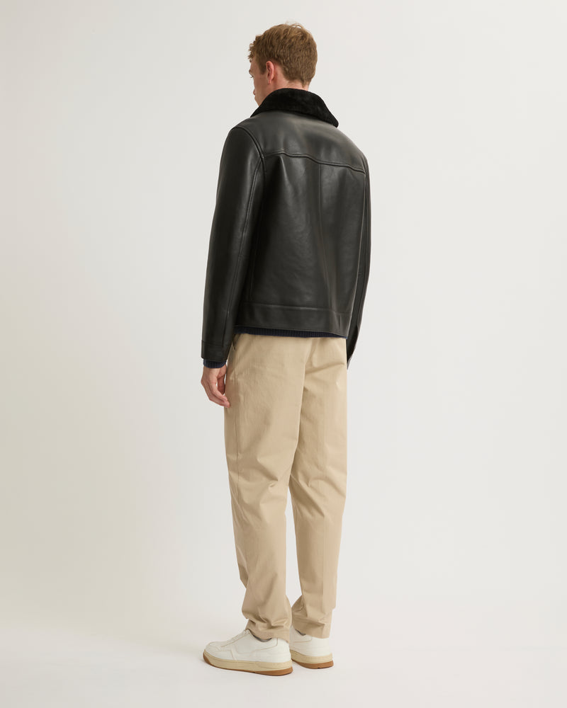 Leather jacket with shearling collar - black - Yves Salomon