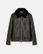 Leather jacket with shearling collar