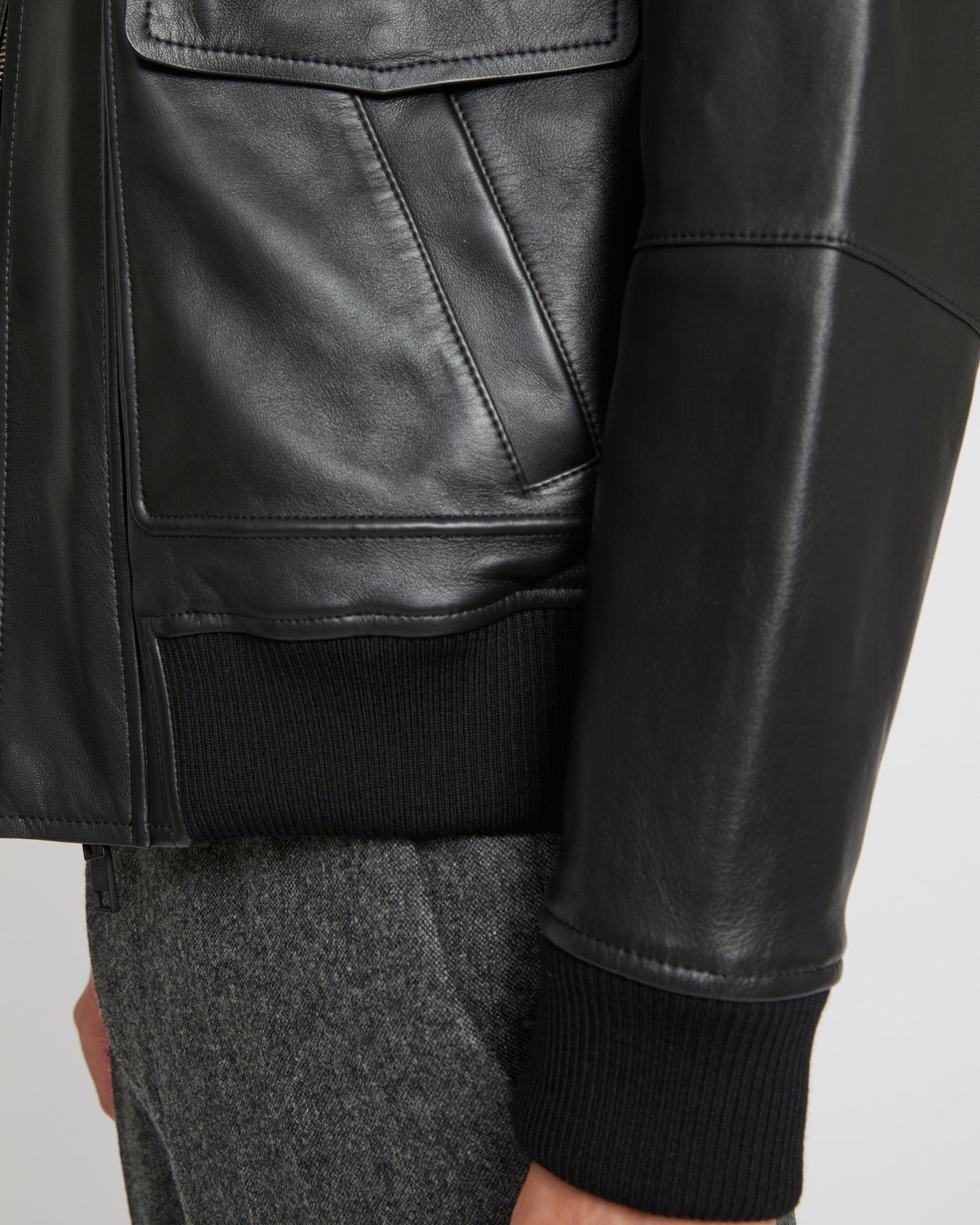 Leather aviator jacket with Merino lambskin shearling collar