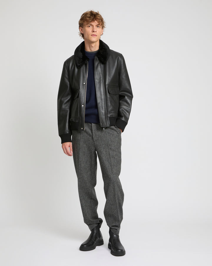 Leather aviator jacket with Merino lambskin shearling collar