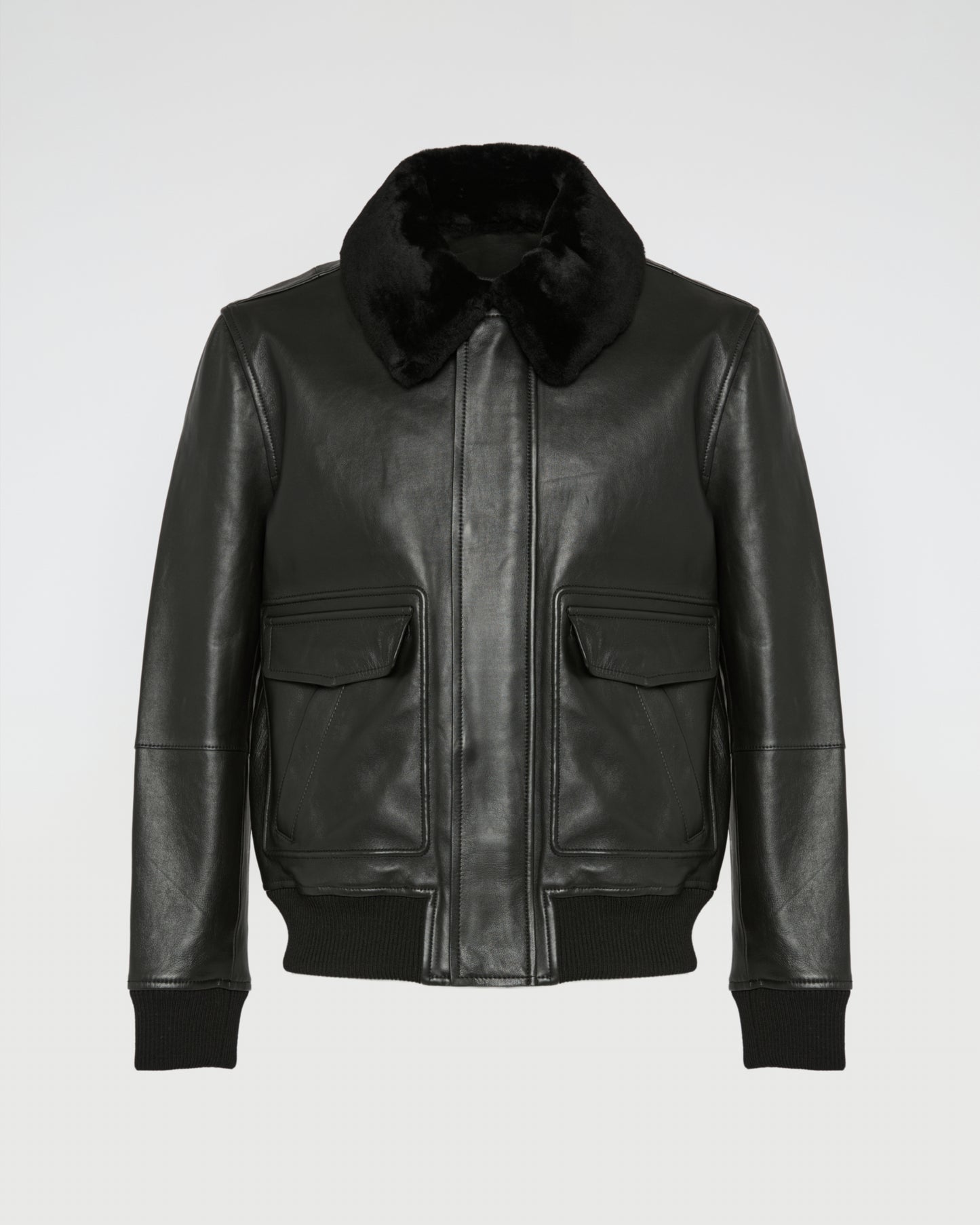 Leather aviator jacket with Merino lambskin shearling collar