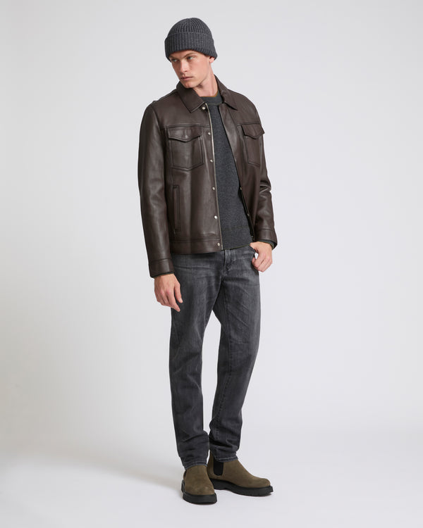 Denim jacket style leather jacket - brown - Yves Salomon