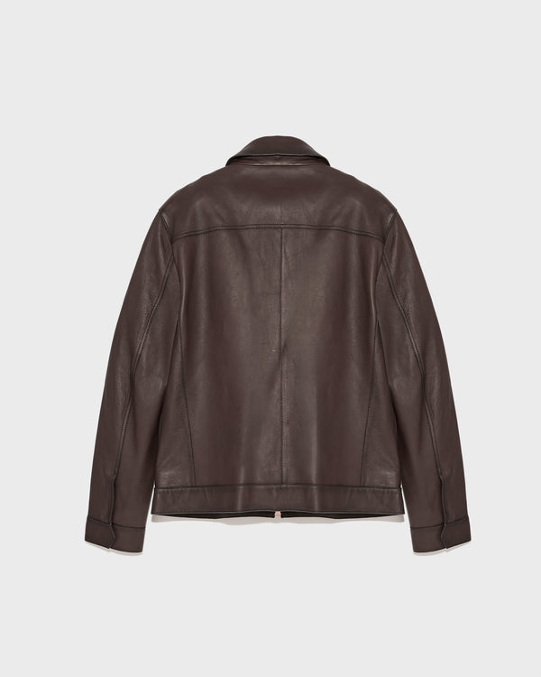 Denim jacket style leather jacket - brown - Yves Salomon