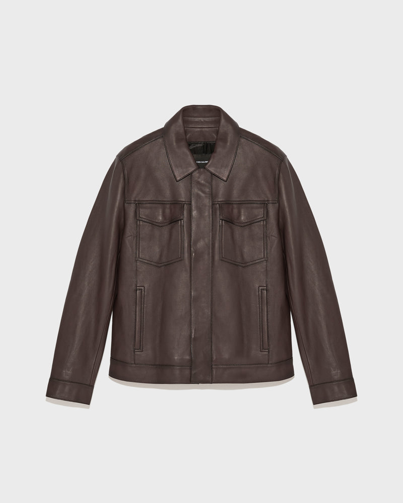 Denim jacket style leather jacket - brown - Yves Salomon