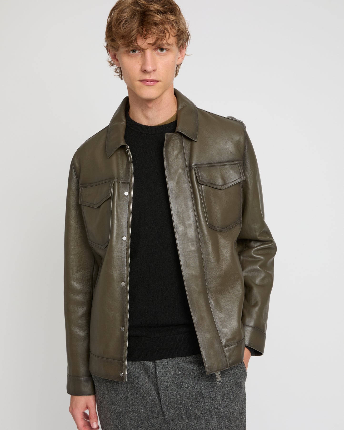 Denim jacket style leather jacket