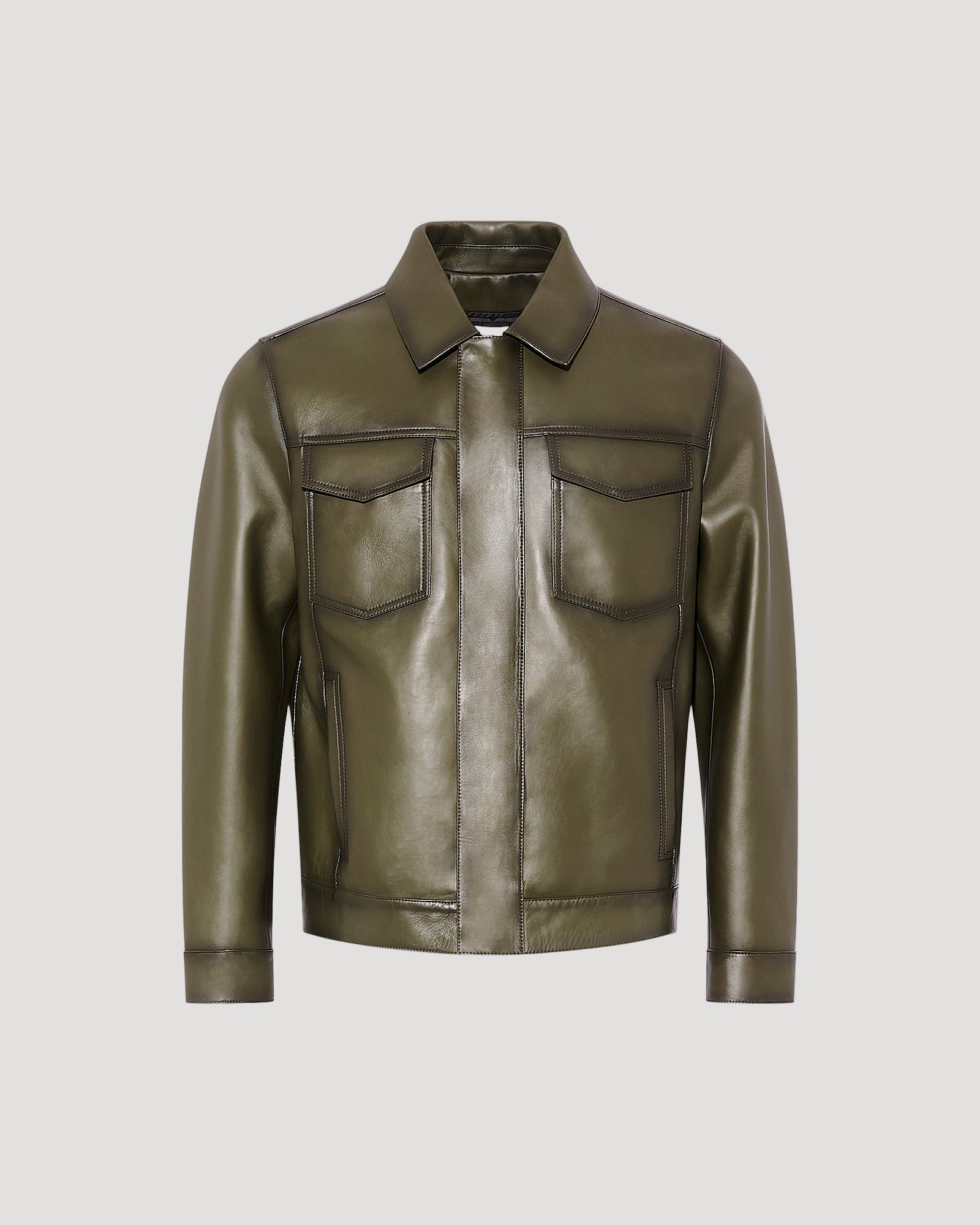 Denim jacket style leather jacket - khaki - Yves Salomon – Yves