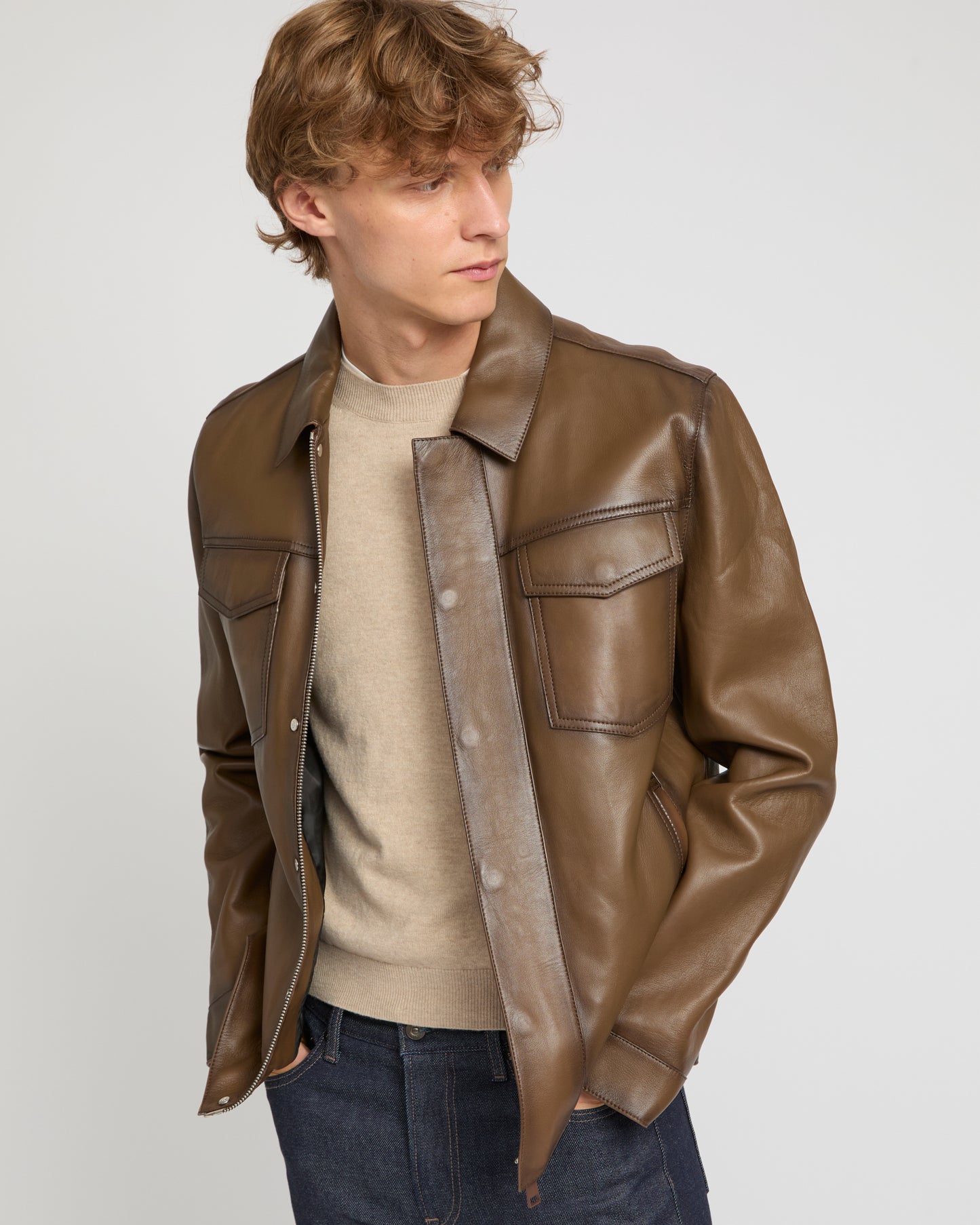 Denim jacket style leather jacket