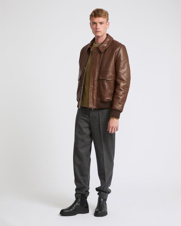 Leather aviator jacket - brown - Yves Salomon