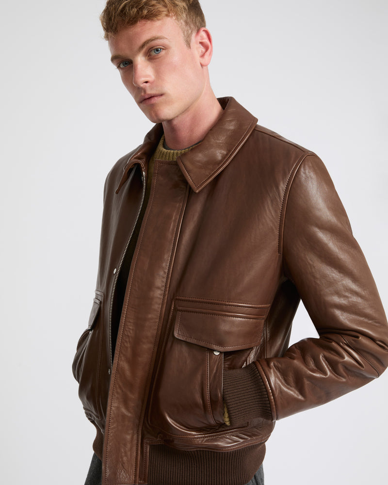 Leather aviator jacket - brown - Yves Salomon